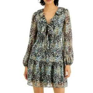 Kit + Sky Green & Black Mini Floral Dress Size Large NWT